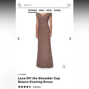 Stunning La Femme lace off the shoulder cap sleeve evening gown, NWOT